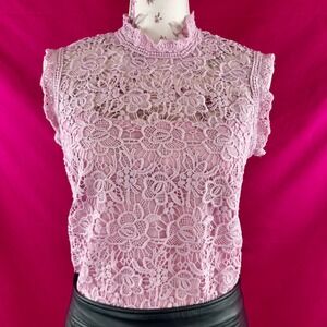 Nanette Lepore Lace Top Sleeveless‎ Blouse Small Lavender Romantic Coquette Girl
